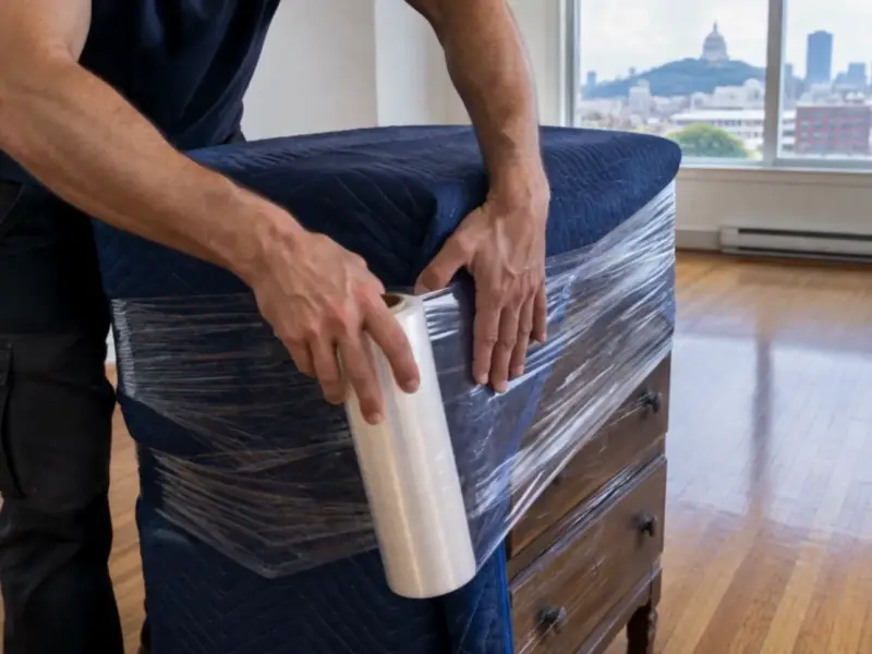 Commode emballée dans une couverture et une pellicule (vidéo générée par IA)